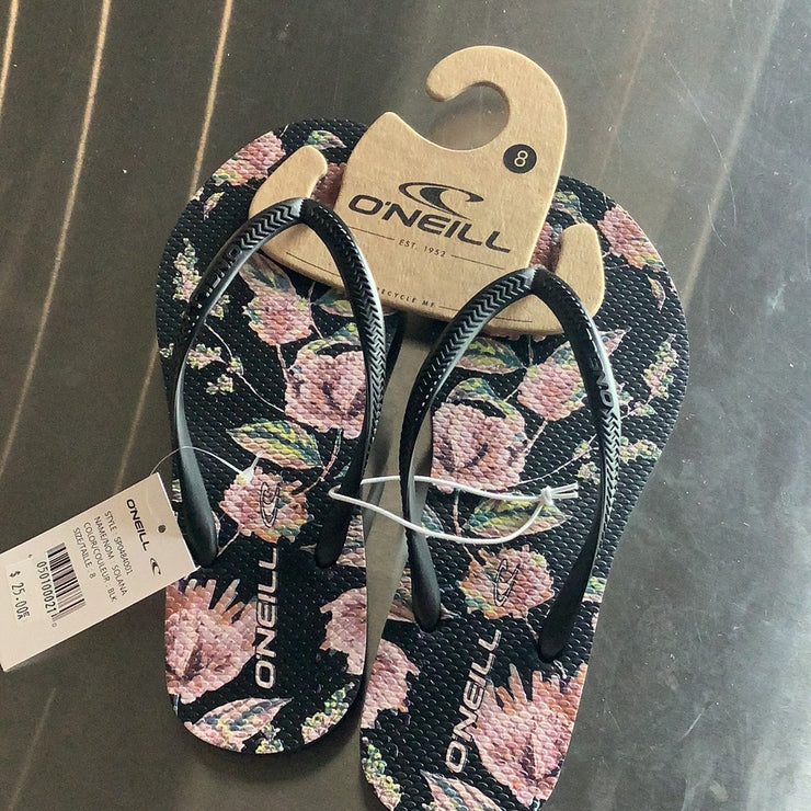 O’Neill Ladies black sandals with flowers